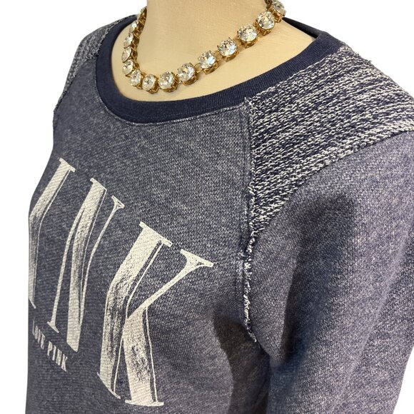 VICTORIAS SECRET Sweatshirt 'PINK LOVE PINK' Size Medium Denim Blue Knit Cotton - Picture 4 of 11